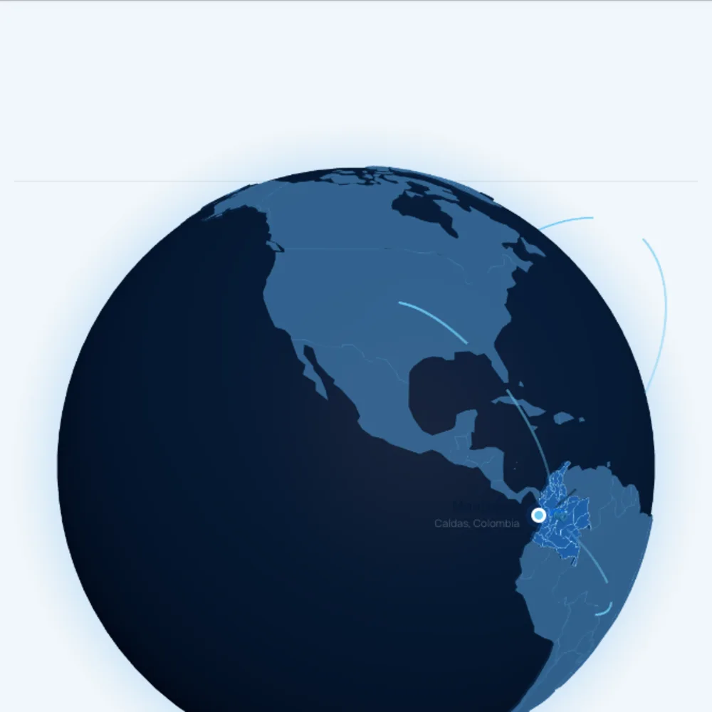 Mapa de cobertura desde Manizales hacia Caldas, Colombia y proyectos en el exterior